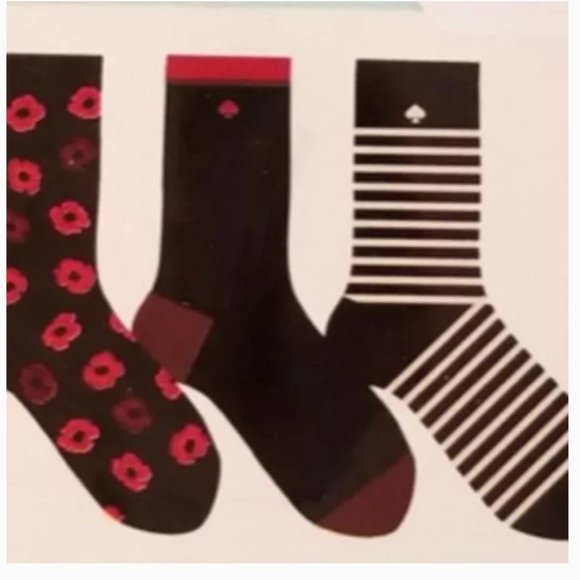 kate spade red poppy sock set of 3 nwt - Picture 2 of 4